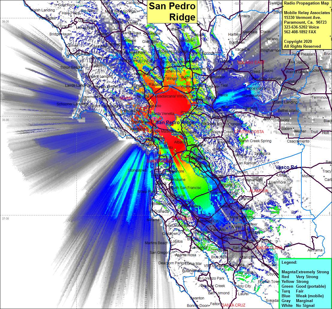 heat map radio coverage San Pedro Ridge